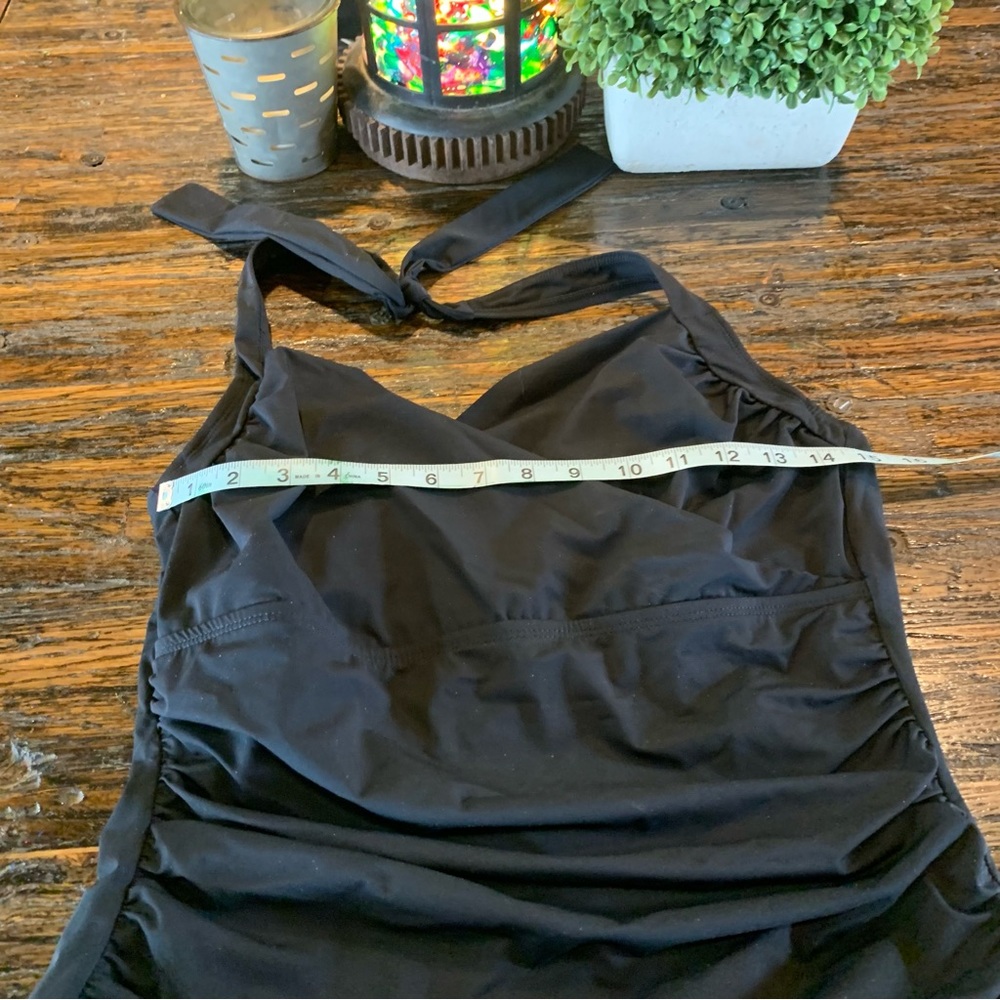 Tommy Bahama Classic Black Bathing Suit One Piece Cinched Wrap Bust Halter Ties - Picture 11 of 16